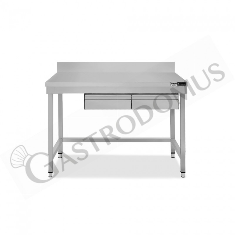 Tavolo inox 2 cassetti alzatina L 1300 mm x P 600 mm x H 965 mm Tavolo inox 2 cassetti alzatina L 1300 mm x P 600 mm x H 965 mm