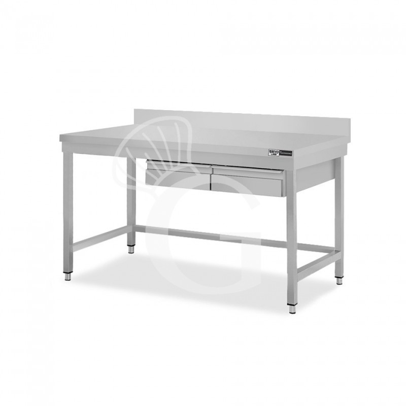 Tavolo inox 2 cassetti alzatina L 1200 mm x P 700 mm x H 965 mm
