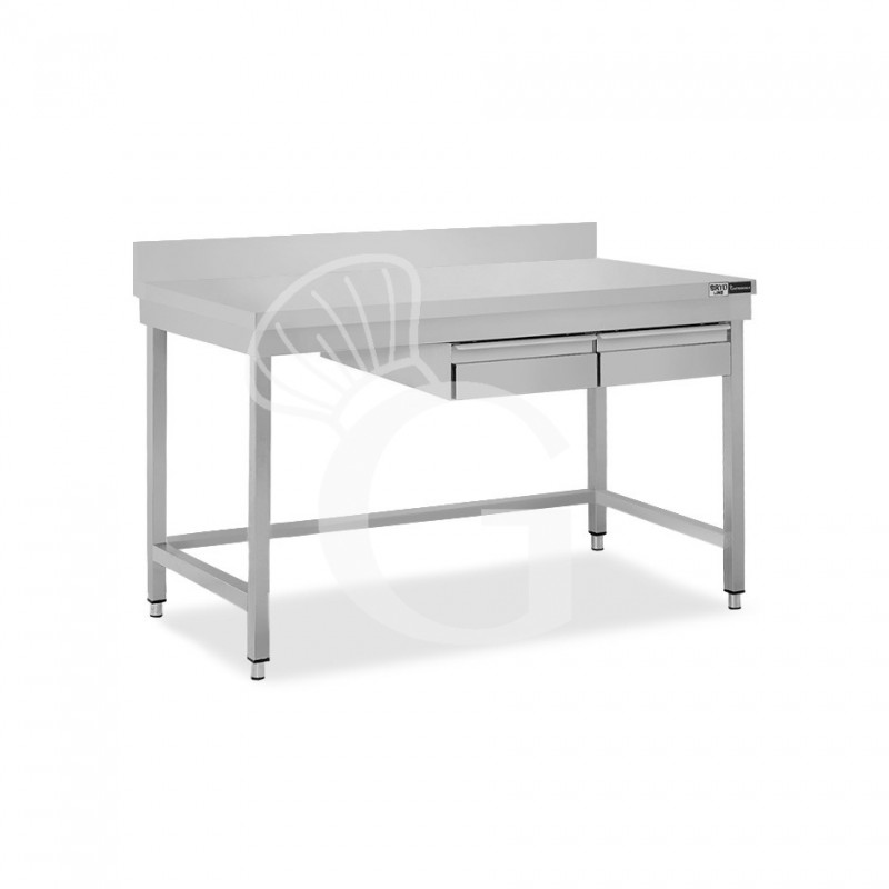 Tavolo inox 2 cassetti alzatina L 1200 mm x P 700 mm x H 965 mm