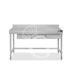 Tavolo inox 3 cassetti alzatina L 1400 mm x P 700 mm x H 965 mm