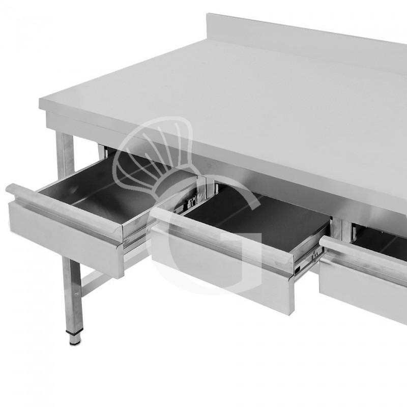 Tavolo inox 3 cassetti alzatina L 1500 mm x P 700 mm x H 965 mm - dettaglio cassetti