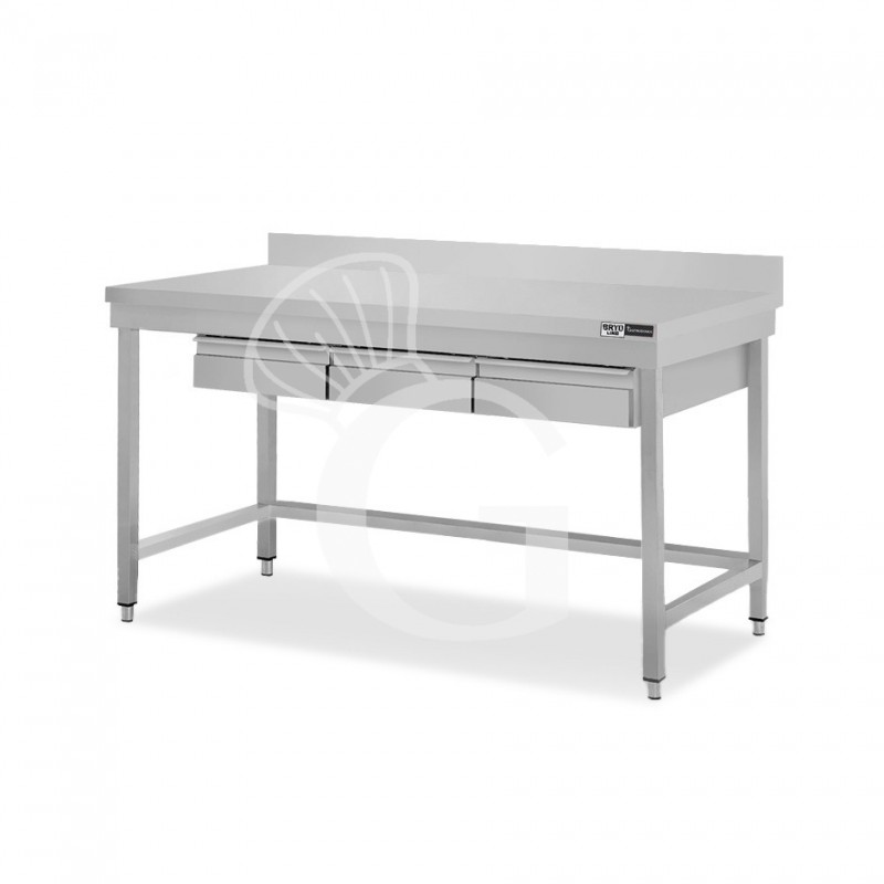 Tavolo inox 3 cassetti alzatina L 1500 mm x P 700 mm x H 965 mm