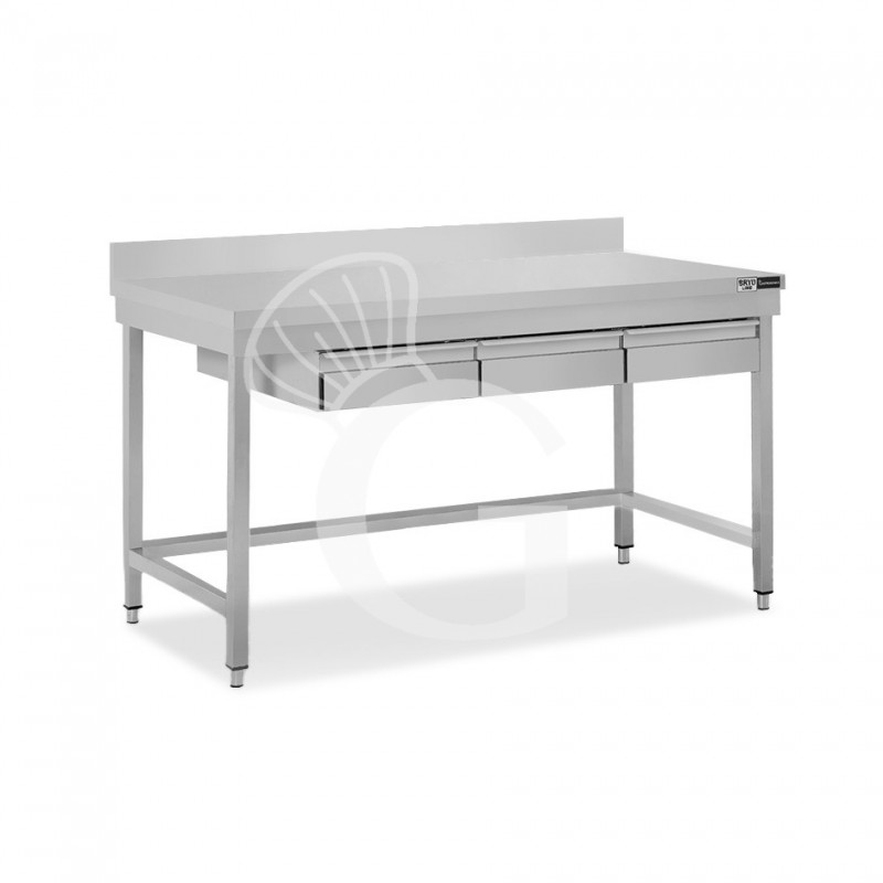 Tavolo inox 3 cassetti alzatina L 1500 mm x P 700 mm x H 965 mm
