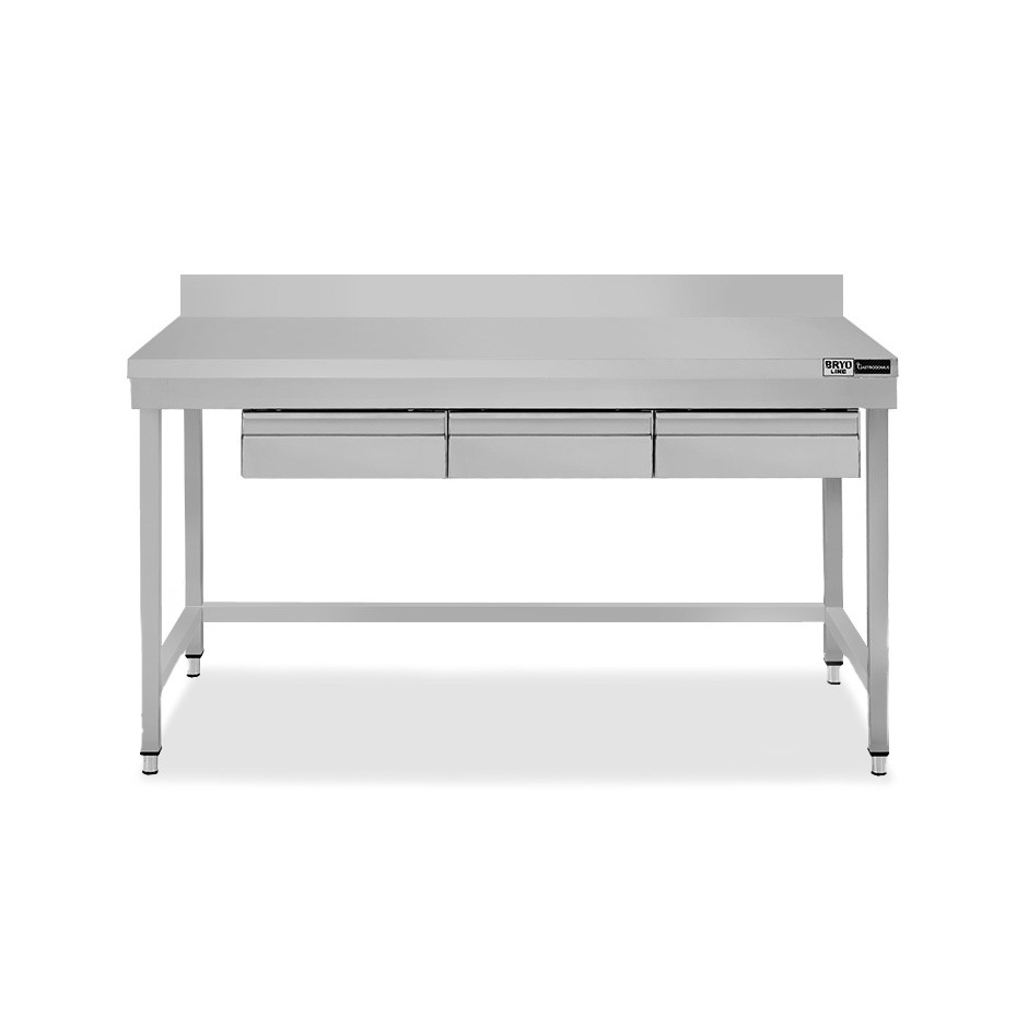 Tavolo inox 3 cassetti alzatina L 1500 mm x P 700 mm x H 965 mm