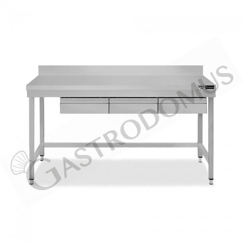 Tavolo inox 3 cassetti alzatina L 1600 mm x P 700 mm x H 965 mm Tavolo inox 3 cassetti alzatina L 1600 mm x P 700 mm x H 965 mm