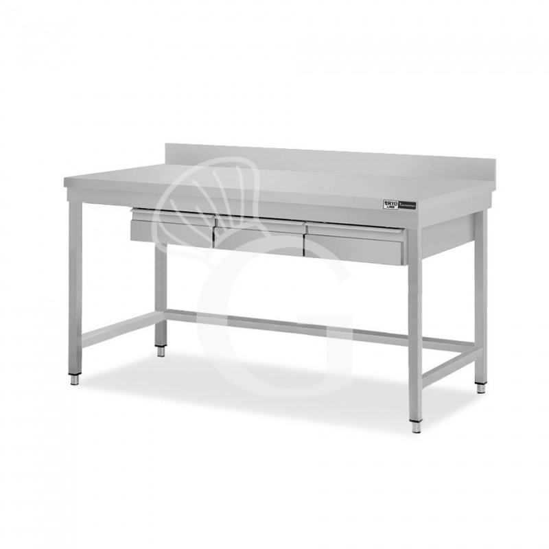 Tavolo inox 3 cassetti alzatina L 1700 mm x P 700 mm x H 965 mm