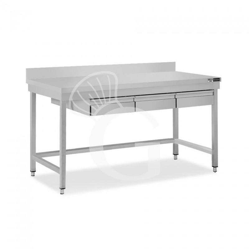 Tavolo inox 3 cassetti alzatina L 1700 mm x P 700 mm x H 965 mm