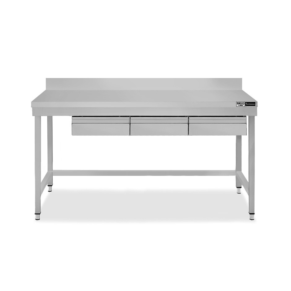 Tavolo inox 3 cassetti alzatina L 1700 mm x P 700 mm x H 965 mm