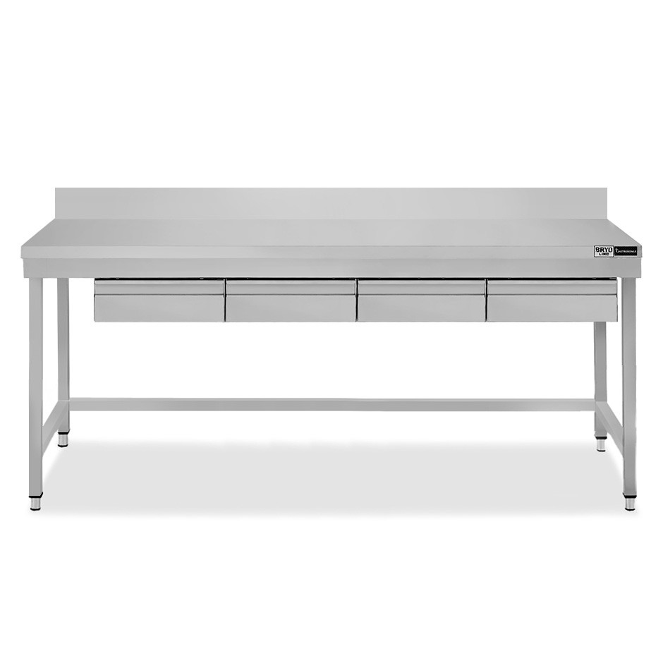 Tavolo inox 4 cassetti alzatina L 1800 mm x P 700 mm x H 965 mm