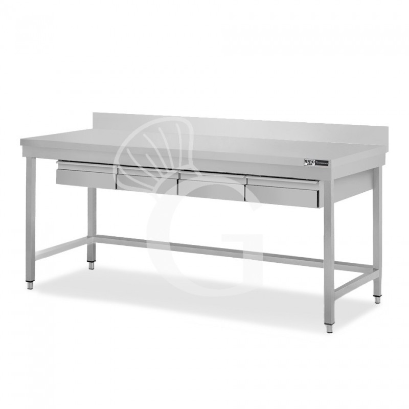 Tavolo inox 4 cassetti alzatina L 2000 mm x P 700 mm x H 965 mm