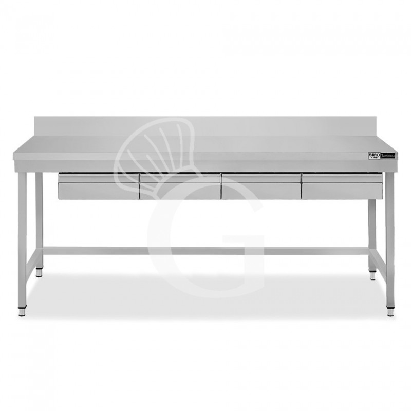 Tavolo inox 4 cassetti alzatina L 2000 mm x P 700 mm x H 965 mm Tavolo inox 4 cassetti alzatina L 2000 mm x P 700 mm x H 965 mm
