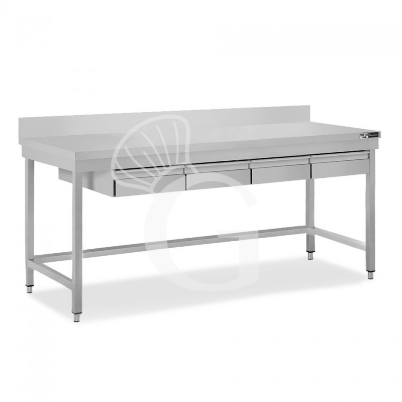 Tavolo inox 4 cassetti alzatina L 2000 mm x P 700 mm x H 965 mm