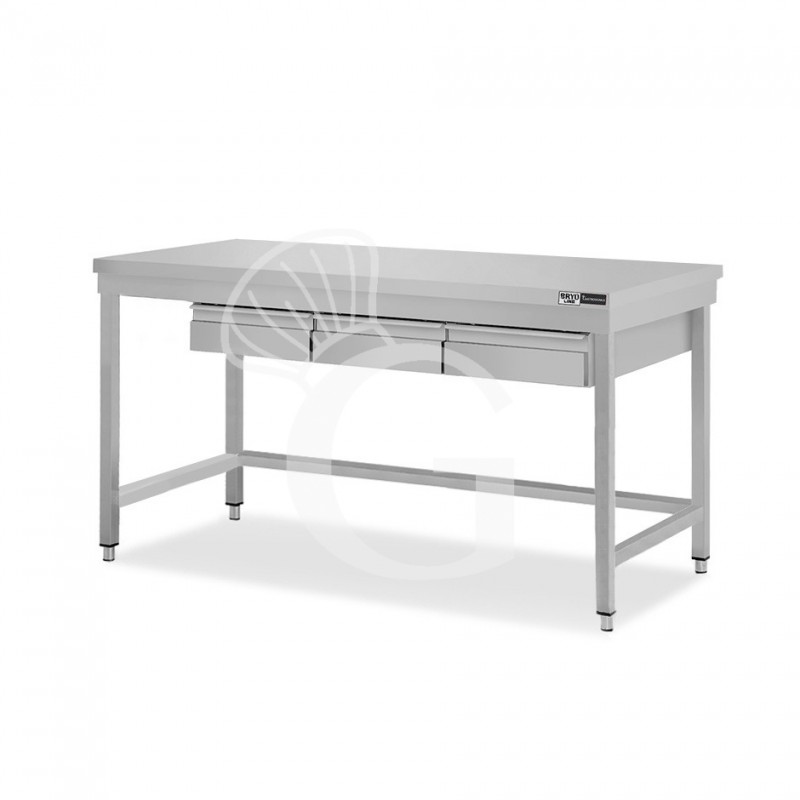 Tavolo inox 3 cassetti L 1600 mm x P 700 mm x H 865 mm