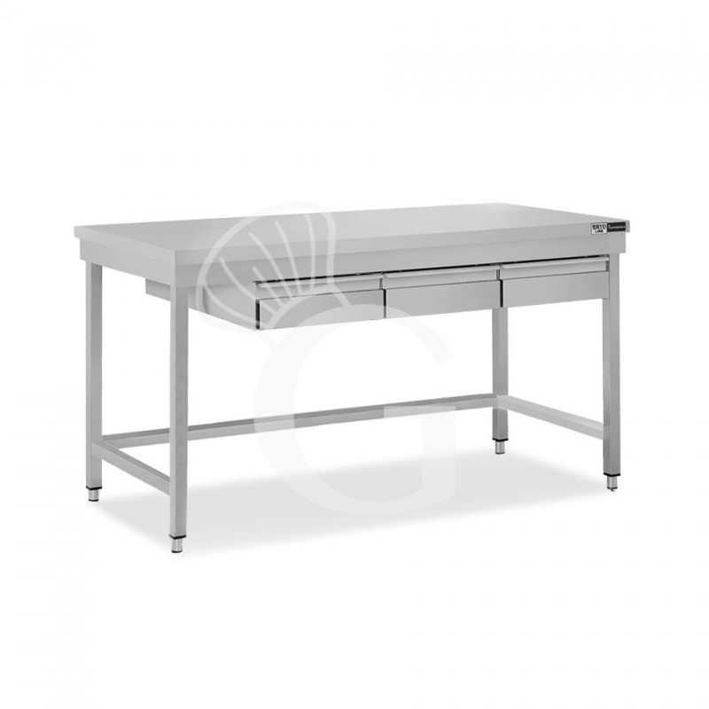 Tavolo inox 3 cassetti L 1600 mm x P 700 mm x H 865 mm
