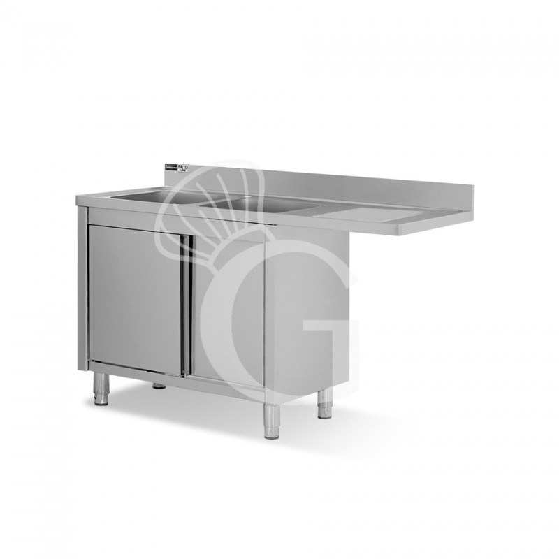 Lavello armadiato vano lavastoviglie,2 vasche,gocciolatoio destra,L1600xP700xH965mm - con foro rubinetto Ø 32 mm