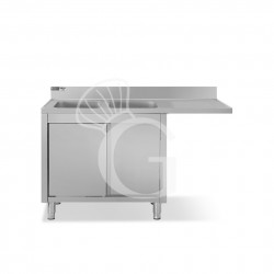 Lavello armadiato vano lavastoviglie,2 vasche,gocciolatoio destra,L1600xP700xH965mm - con foro rubinetto Ø 32 mm