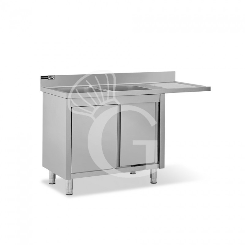 Lavello armadiato vano lavastoviglie,2 vasche,gocciolatoio destra,L1600xP700xH965mm - con foro rubinetto Ø 32 mm