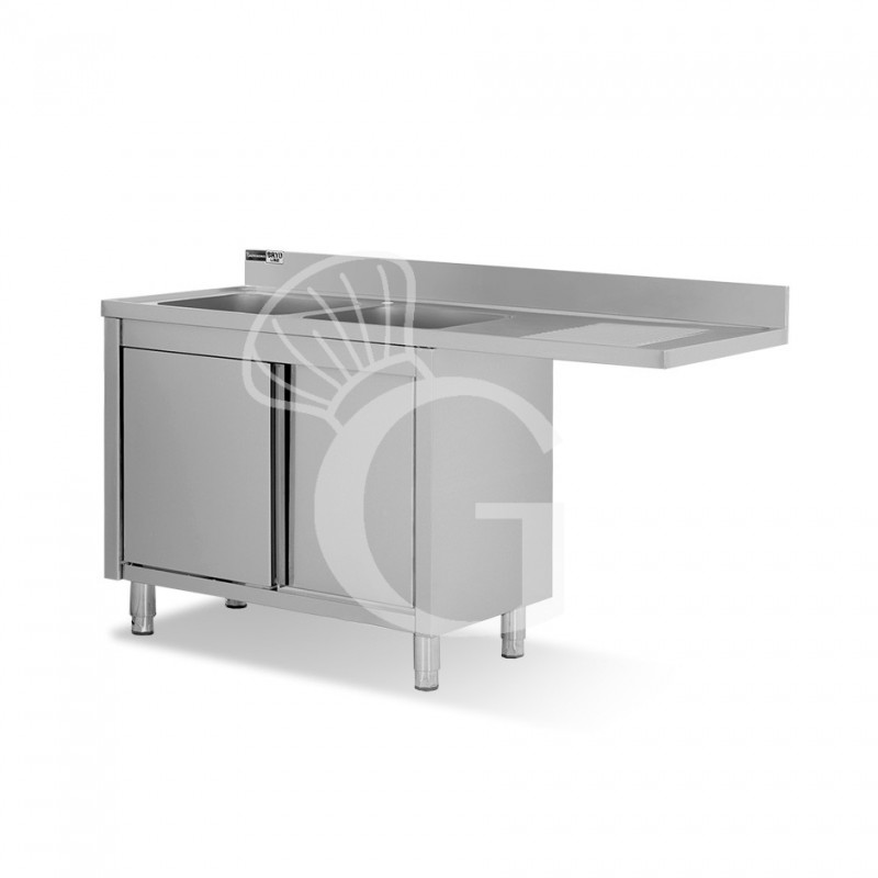 Lavello armadiato vano lavastoviglie,2 vasche,gocciolatoio destra,L1800xP600xH965mm - con foro rubinetto Ø 32 mm