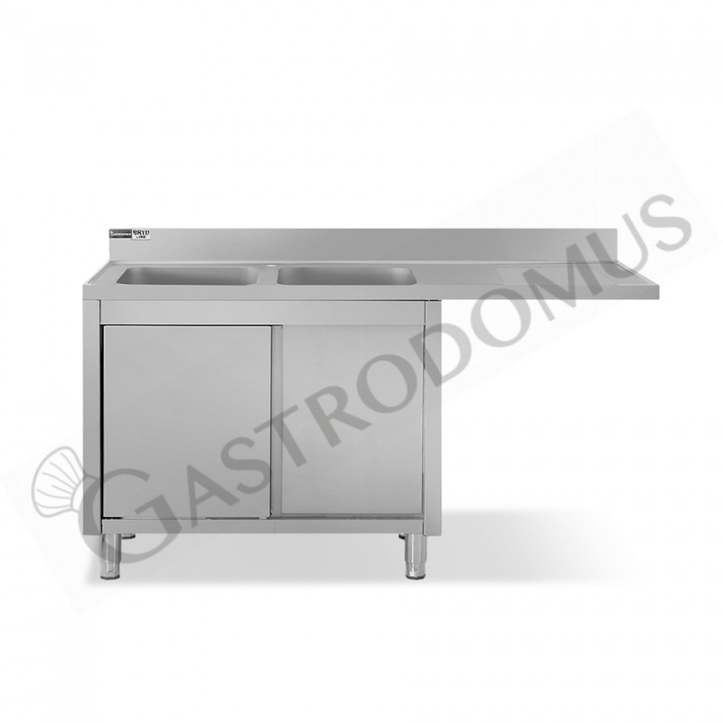 Lavello armadiato vano lavastoviglie,2 vasche,gocciolatoio destra,L1800xP600xH965mm - con foro rubinetto Ø 32 mm Lavello armadiato vano lavastoviglie,2 vasche,gocciolatoio destra,L1800xP600xH965mm - con foro rubinetto Ø 32 mm