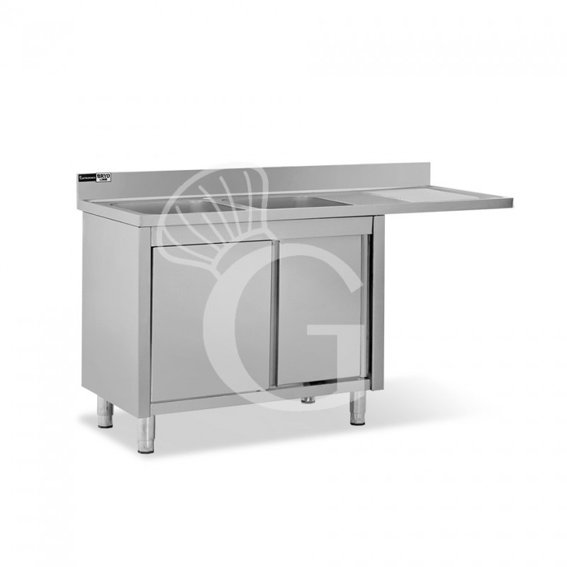 Lavello armadiato vano lavastoviglie,2 vasche,gocciolatoio destra,L1800xP600xH965mm - con foro rubinetto Ø 32 mm