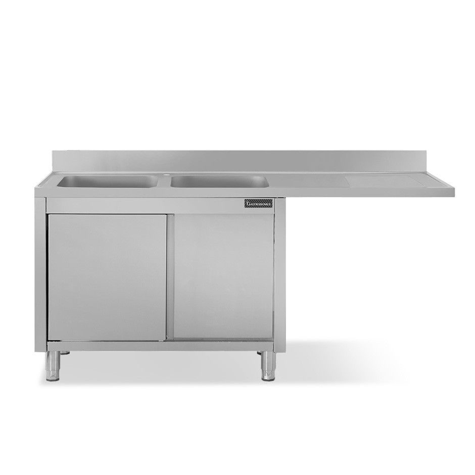 Lavello armadiato vano lavastoviglie,2 vasche,gocciolatoio destra,L2000xP600xH950mm