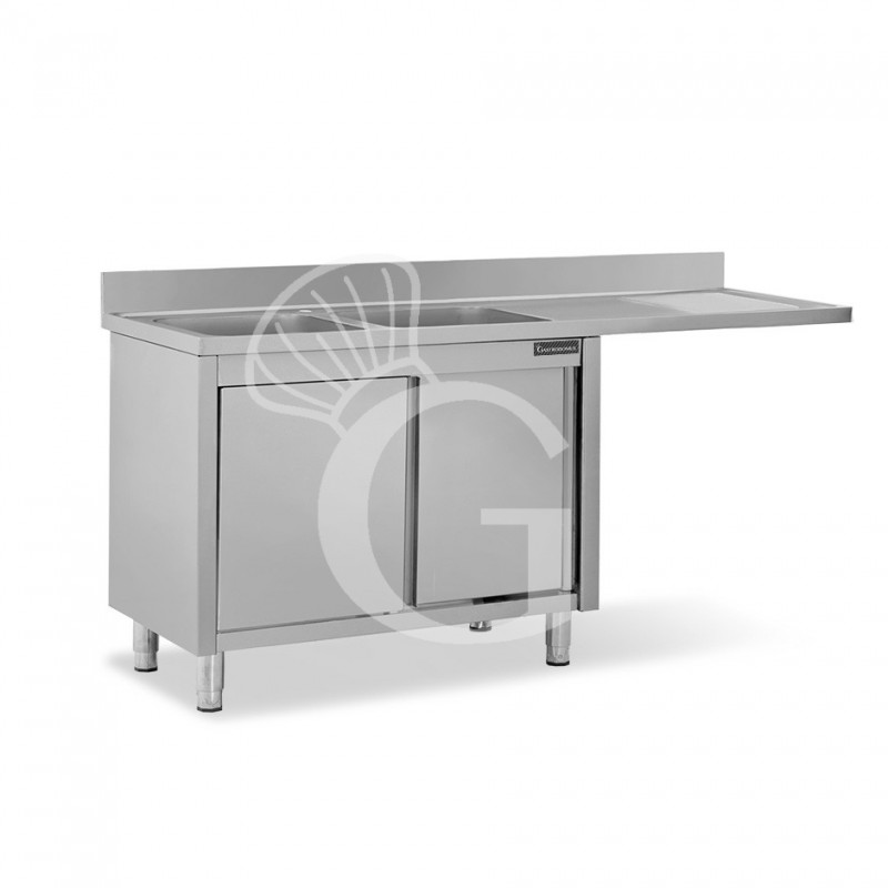 Lavello armadiato vano lavastoviglie,2 vasche,gocciolatoio destra,L2000xP700xH950mm