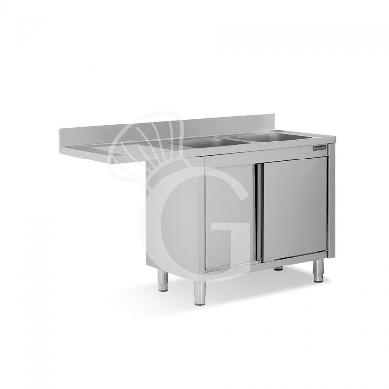 Lavello armadiato vano lavastoviglie,2 vasche,gocciolatoio sinistra,L1500xP700xH950mm