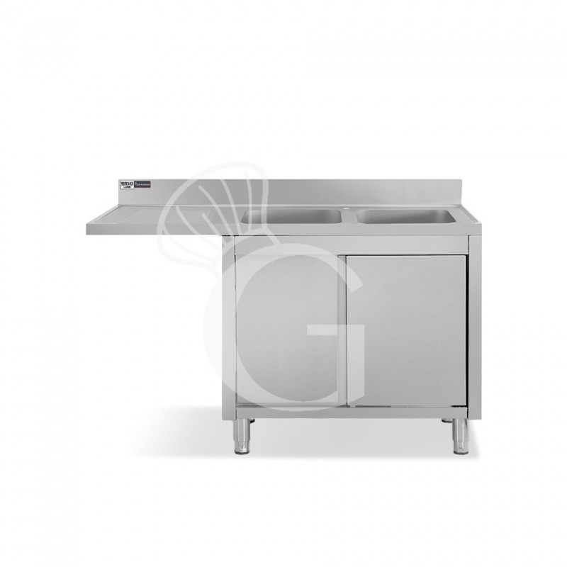 Lavello armadiato vano lavastoviglie,2 vasche,gocciolatoio sinistra,L1600xP600xH965mm - con foro rubinetto Ø 32 mm Lavello armadiato vano lavastoviglie,2 vasche,gocciolatoio sinistra,L1600xP600xH965mm - con foro rubinetto Ø 32 mm