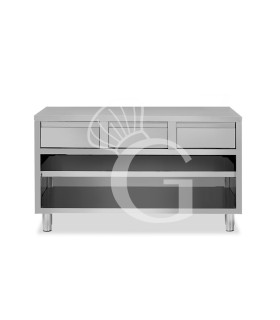 Tavolo a giorno in acciaio inox con 3 cassetti, L 1600 mm x P 700 mm x H 850 mm
