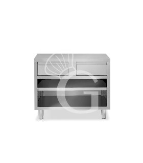 Tavolo a giorno in acciaio inox con 2 cassetti, L 1000 mm x P 700 mm x H 850 mm