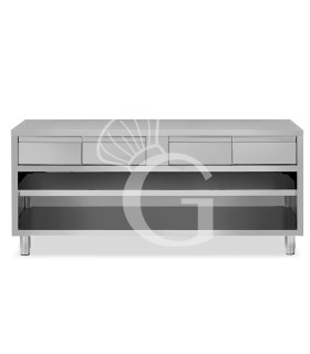 Tavolo a giorno in acciaio inox con 4 cassetti, L 1800 mm x P 700 mm x H 850 mm