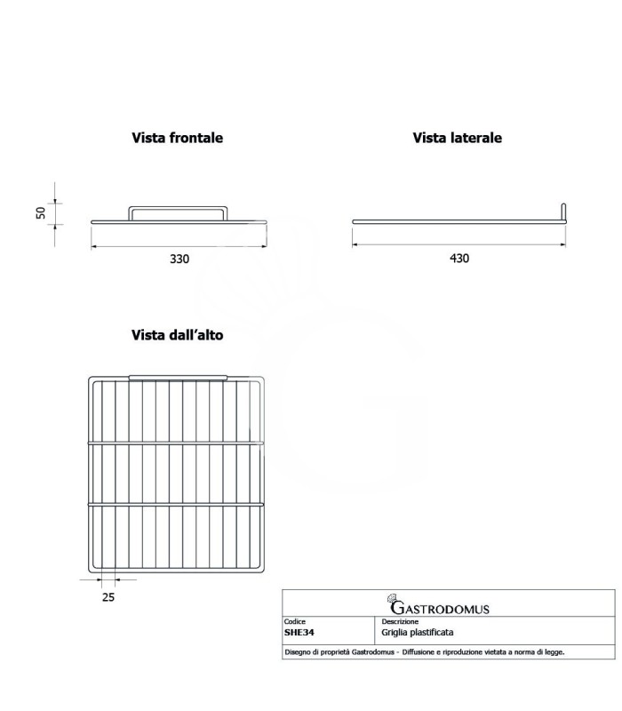 Griglia plastificata 330x430 mm - tecnico