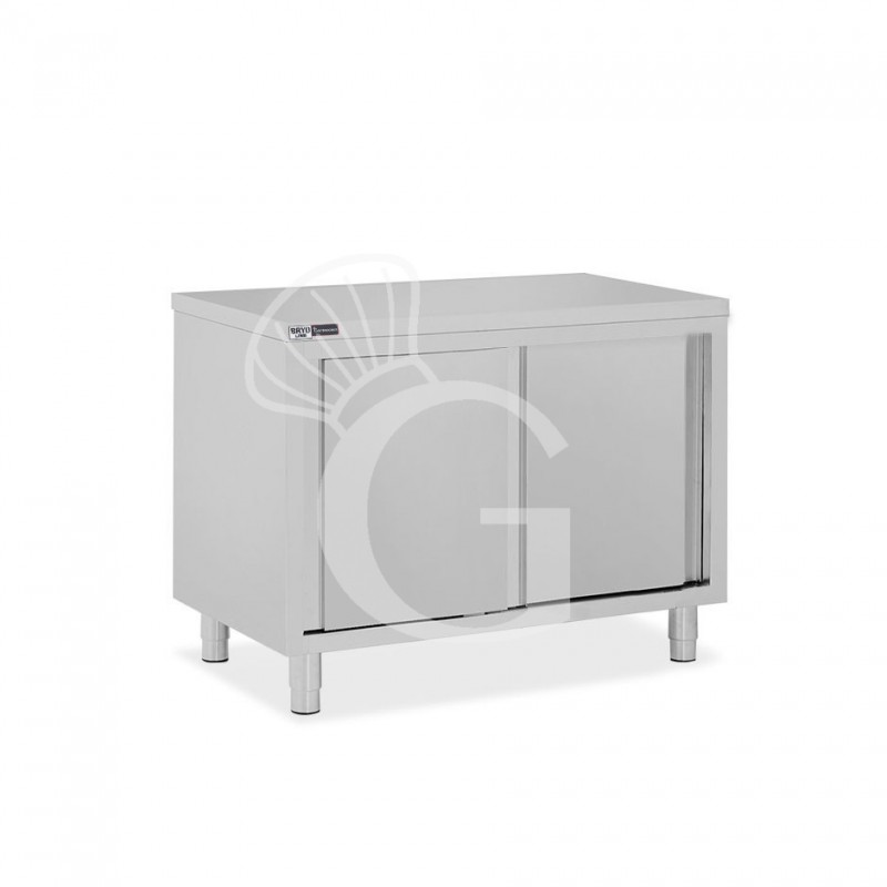 Tavolo armadiato in acciaio inox con 2 porte scorrevoli, L 1000 mm x P 600 mm x H 850 mm