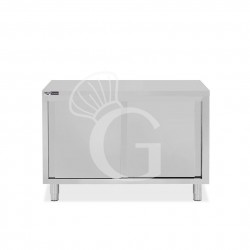 Tavolo inox armadiato con 2 porte scorrevoli, L 1200 mm x P 600 mm x H 850 mm