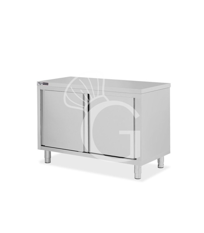 Tavolo armadiato in acciaio inox con 2 porte scorrevoli, L 1100 mm x P 700 mm x H 850 mm