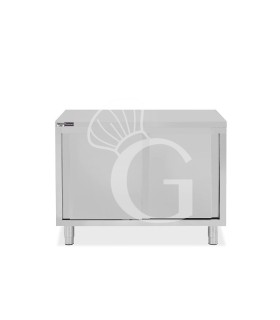 Tavolo armadiato in acciaio inox con 2 porte scorrevoli, L 1100 mm x P 700 mm x H 850 mm