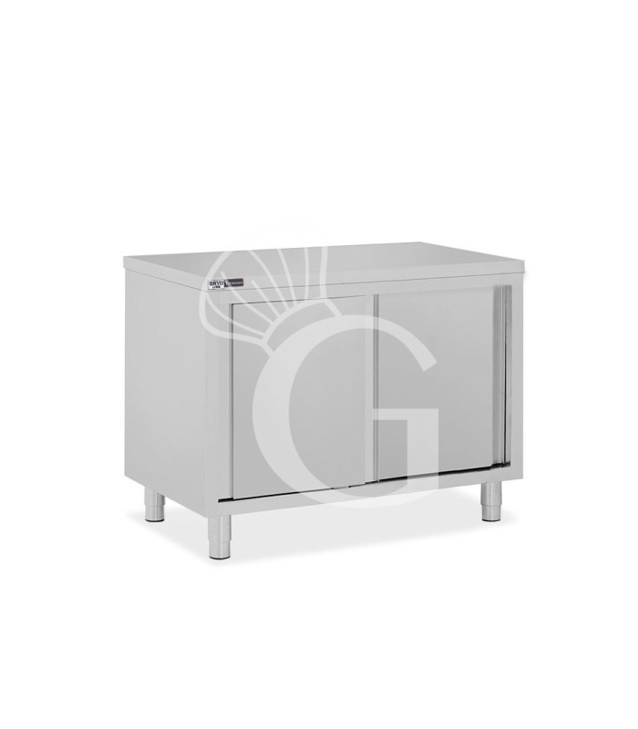Tavolo armadiato in acciaio inox con 2 porte scorrevoli, L 1100 mm x P 700 mm x H 850 mm