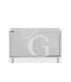 Tavolo armadiato in acciaio inox con 2 porte scorrevoli, L 1300 mm x P 800 mm x H 850 mm