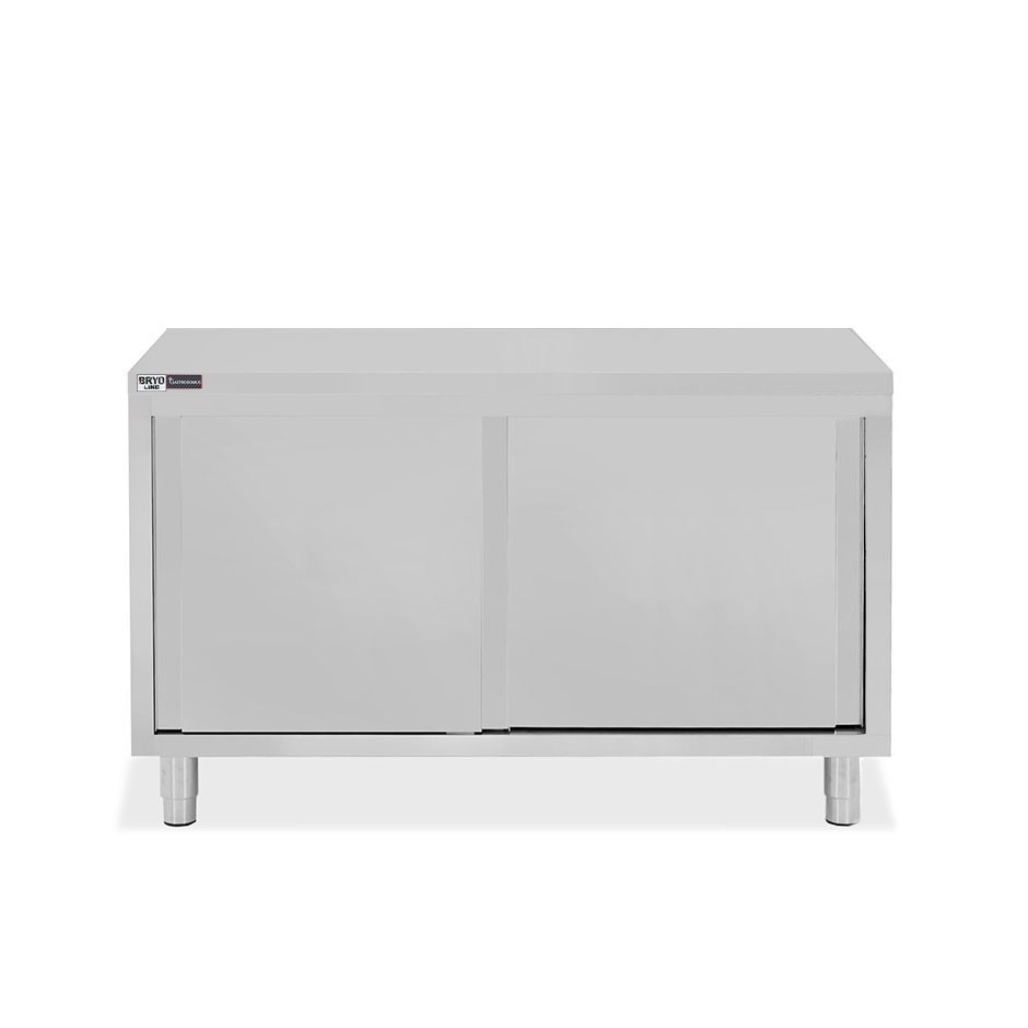 Tavolo armadiato in acciaio inox con 2 porte scorrevoli, L 1300 mm x P 800 mm x H 850 mm