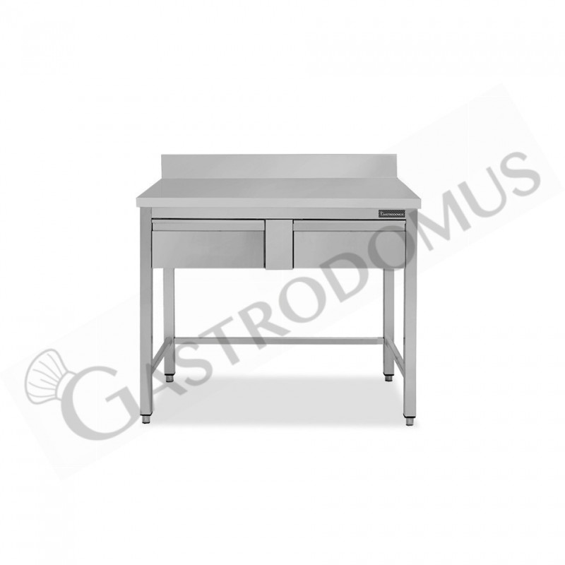 Tavolo inox 2 cassetti alzatina L 1000 mm x P 800 mm x H 950 mm Tavolo inox 2 cassetti alzatina L 1000 mm x P 800 mm x H 950 mm