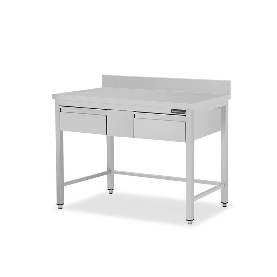 Tavolo inox 2 cassetti alzatina L 1200 mm x P 600 mm x H 950 mm