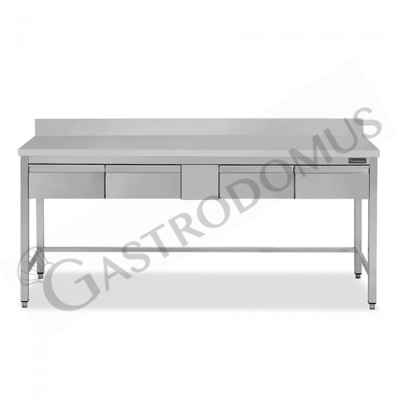 Tavolo inox 4 cassetti alzatina L 1800 mm x P 800 mm x H 950 mm Tavolo inox 4 cassetti alzatina L 1800 mm x P 800 mm x H 950 mm