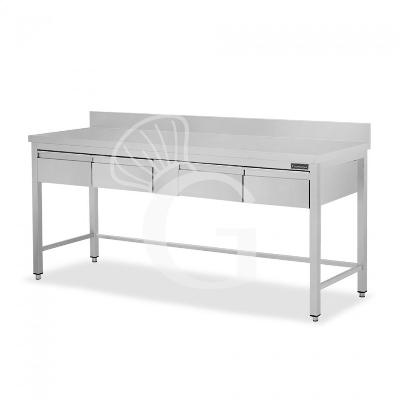 Tavolo inox 4 cassetti alzatina L 2000 mm x P 800 mm x H 950 mm