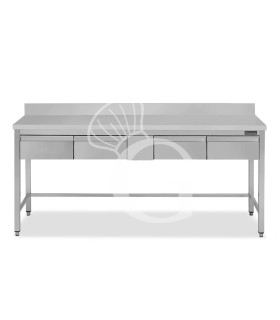 Tavolo inox 4 cassetti alzatina L 2000 mm x P 800 mm x H 950 mm