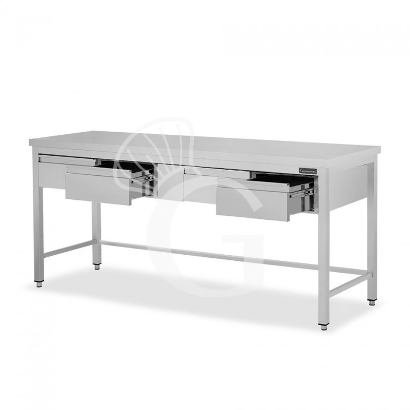 Tavolo inox 4 cassetti L 2000 mm x P 800 mm x H 850 mm