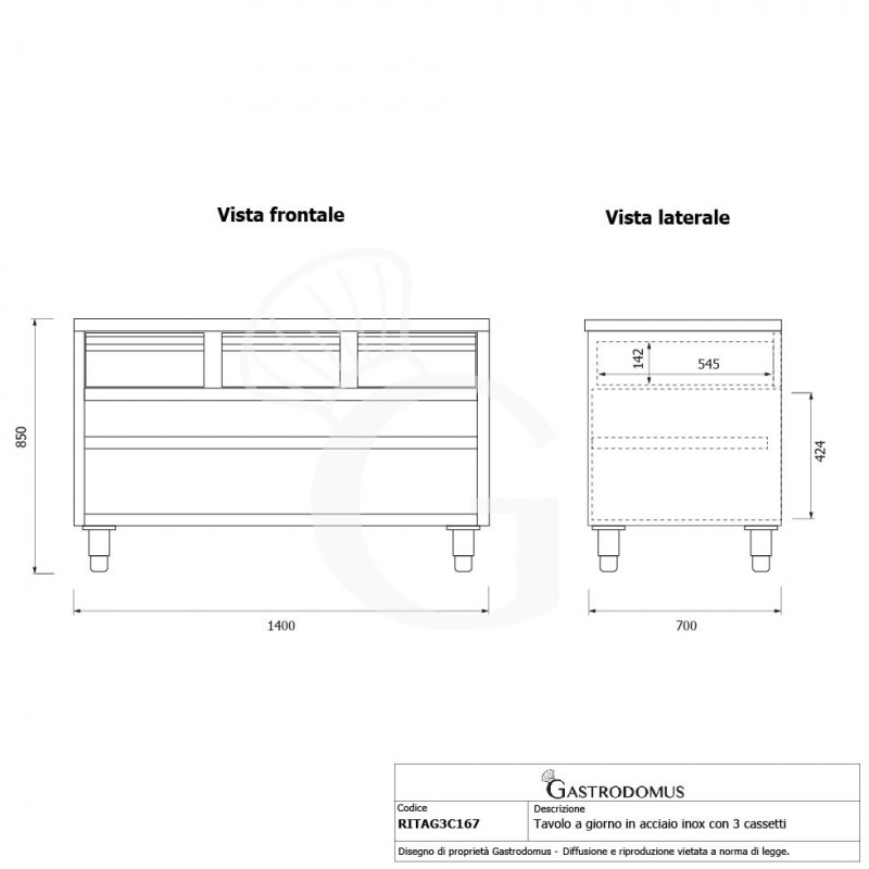 Tavolo a giorno in acciaio inox con 3 cassetti, L 1600 mm x P 700 mm x H 850 mm - tecnico