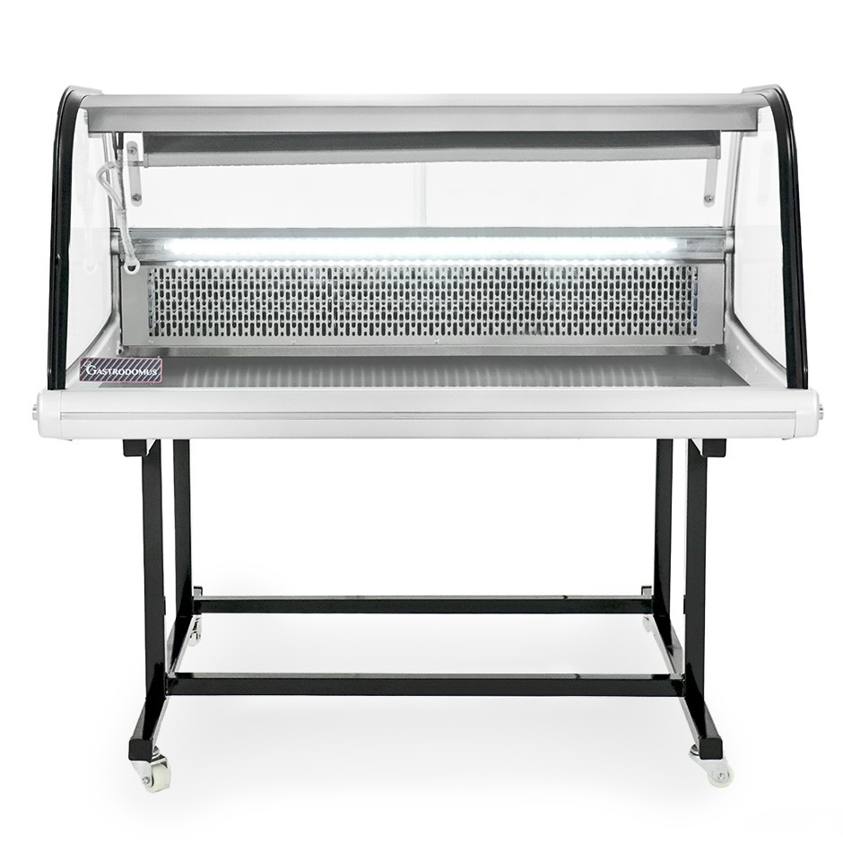 Espositore refrigerato ventilato esterno nero e inox, capacità 255 LT, luce interna LED