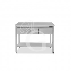 Tavolo inox ripiano 2 cassetti L 1200 mm x P 800 mm x H 850 mm