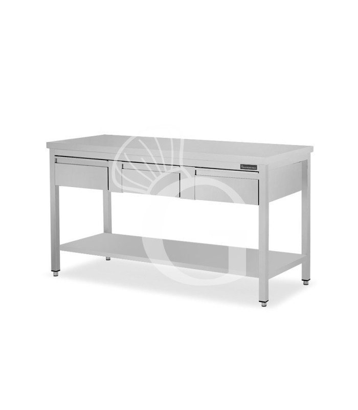 Tavolo inox ripiano 3 cassetti L 1500 mm x P 800 mm x H 850 mm