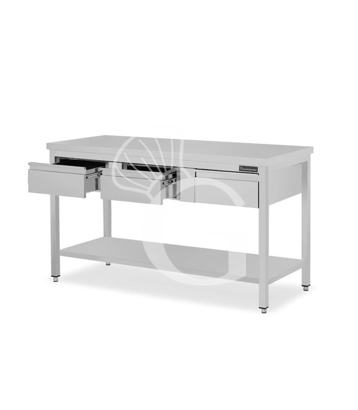 Tavolo inox ripiano 3 cassetti L 1500 mm x P 800 mm x H 850 mm